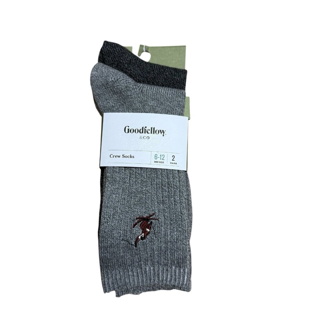 GOODFELLOW & CO CREW SOCKS 2 PAIRS EMBROIDERED SKI GRAPHIC SHOE SIZE 6-12 NEW